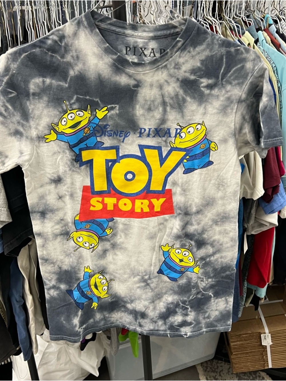 Disney Pixar Toy Story Aliens Gray Tie Dye T Shirt Size S